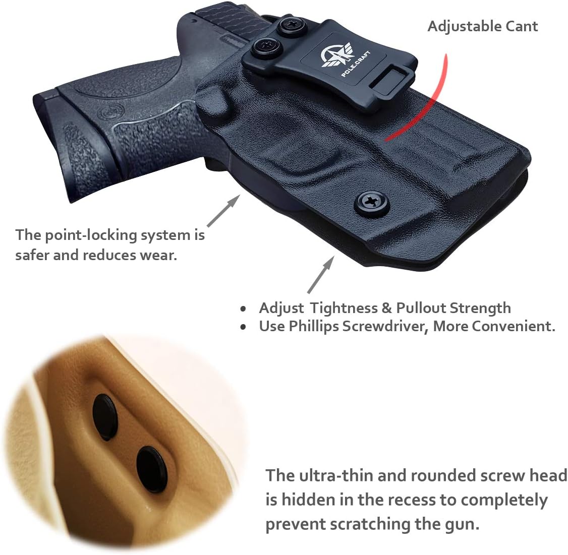 M&P 40C Holster IWB Kydex Holster Custom Fit: Smith & Wesson M&P 40C Pistol - Inside Waistband - Adj. Cant Retention - Cover Mag-Buttom - Widened Entrance - No Wear, No Jitter
