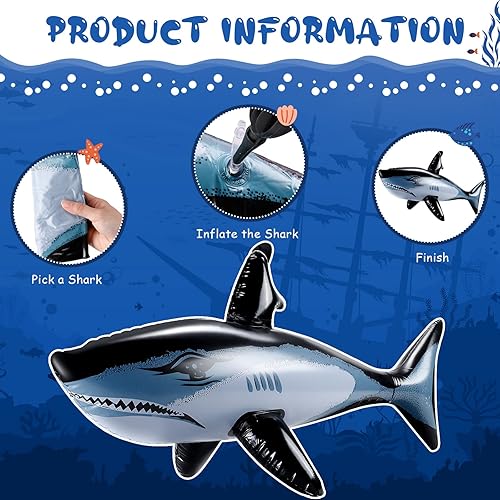 Miniatura 3 de Tiburón inflable de 32 pulgadas de largo animales inflables de tiburón decoración de tiburón flotante flotador de piscina para pequeños adolescentes