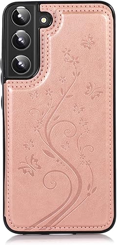 Miniatura 7 de Asuwish Glaxay S22 - Funda para Samsung Galaxy S22 5G con protector de pantalla de vidrio templado, soporte de cuero con tarjetero y doble cierre