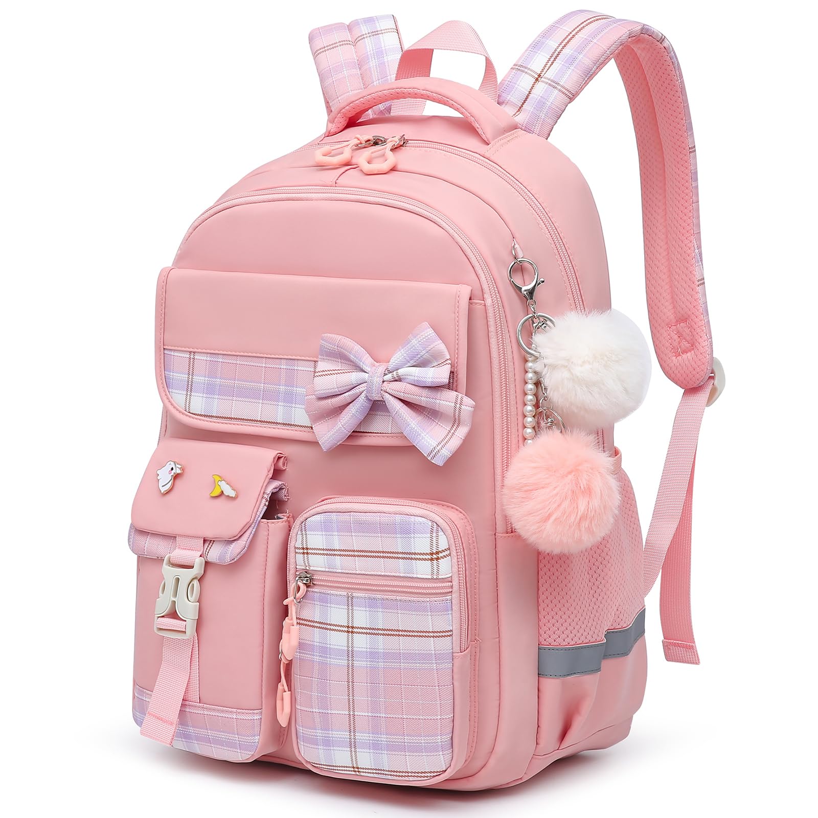 School Backpack for Girls Kids Bookbag for Elementary Middle School Casual Travel Daypack Teen Backpacks Pink