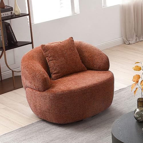 Curved 35" Modern Single Seat Sofa Chair, Upholstered Boucle Chaise with Pillows for Living Room Bedroom Apartment Tufted Sofa,Orange