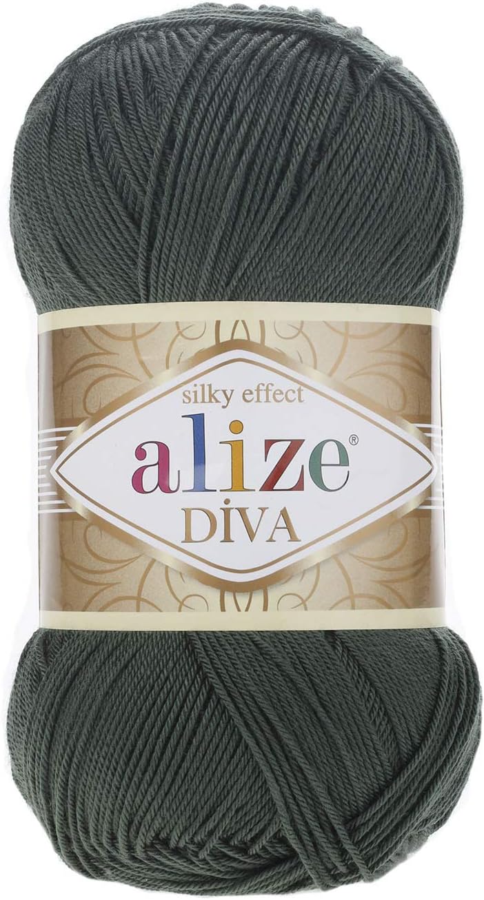 Alize Diva Silky Effect Hand Knitting Yarn Microfiber Acrylic Yarn Thread Crochet Art Lace Craft Lot of 5 skeins 500gr 1915 yds Hand Knitting Yarn (131- Khaki)