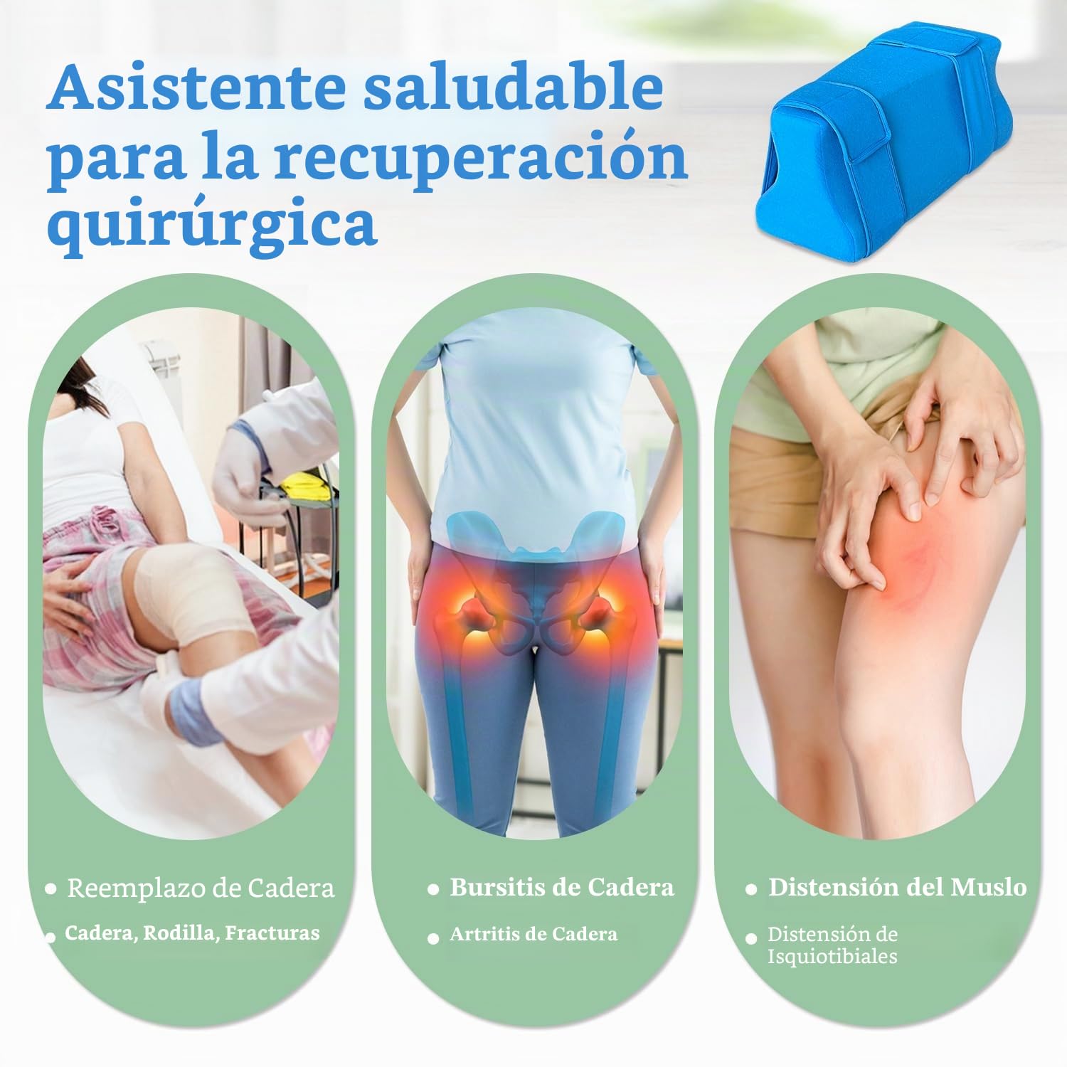 Almohada de abducción de cadera, almohadas de repuesto para después de la cirugía, suministros de recuperación de rodilla, cuña de espuma con correa, almohada de bursitis entre las piernas,