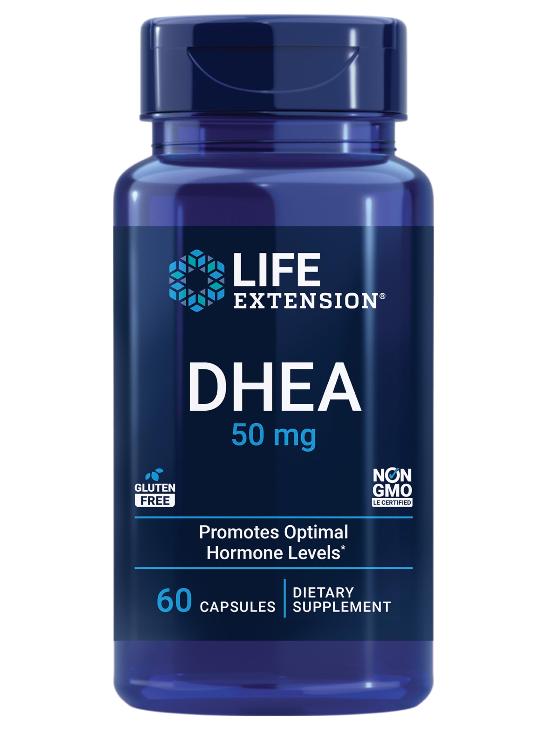 Life ExtensionDHEA 50 mg – Hormone Balance Supplement, Memory, Muscle Mass and Bone Density Support, Healthy Sex Drive, Gluten-Free, Non-GMO, 60 Capsules