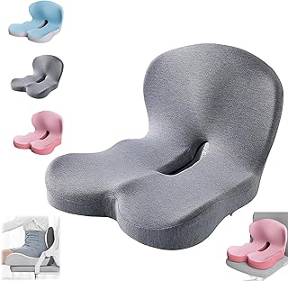 Celinva Orthopedic Cushion, Instant Relief for Back & Sciatica Pain, Long Sitting Lumbar Support, Memory Foam Truck Seats Cushions, Removable Cover Anti Slip Cushion for Drive,Office (Gray)