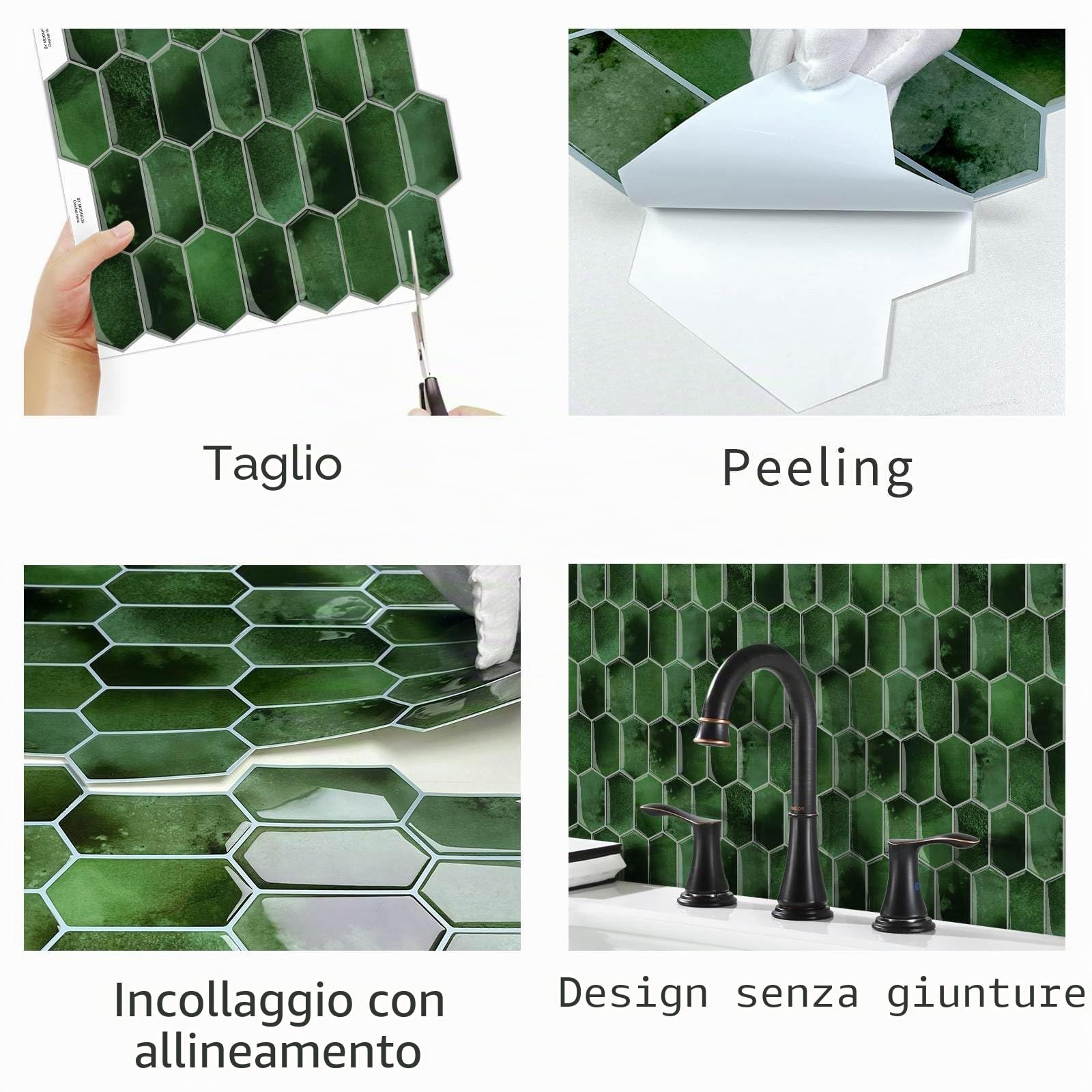 10 Pezzi di Piastrelle Autoadesive per Paraschizzi,Piastrelle Peel and StickPer Cucina,Bagno,Camino, Camper (Verde Scuro,30,5 x 30,5 cm) | Piastrelle autoadesive 3D impermeabili da parete per cucina, bagno, camino, camper (verde scuro, 30,5 x 30,5 cm)