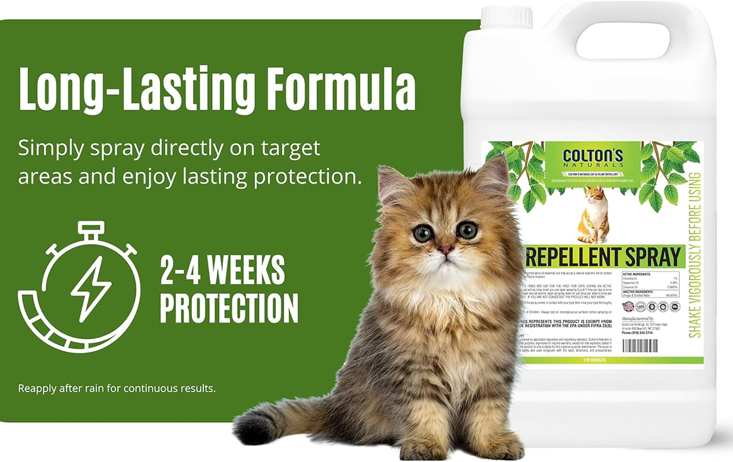 Cat Repellent Spray Outdoor & Indoor (128 OZ) Keep Cats Away, Training Tool, Yard Furniture Garden Deter Cats. Ready to Use