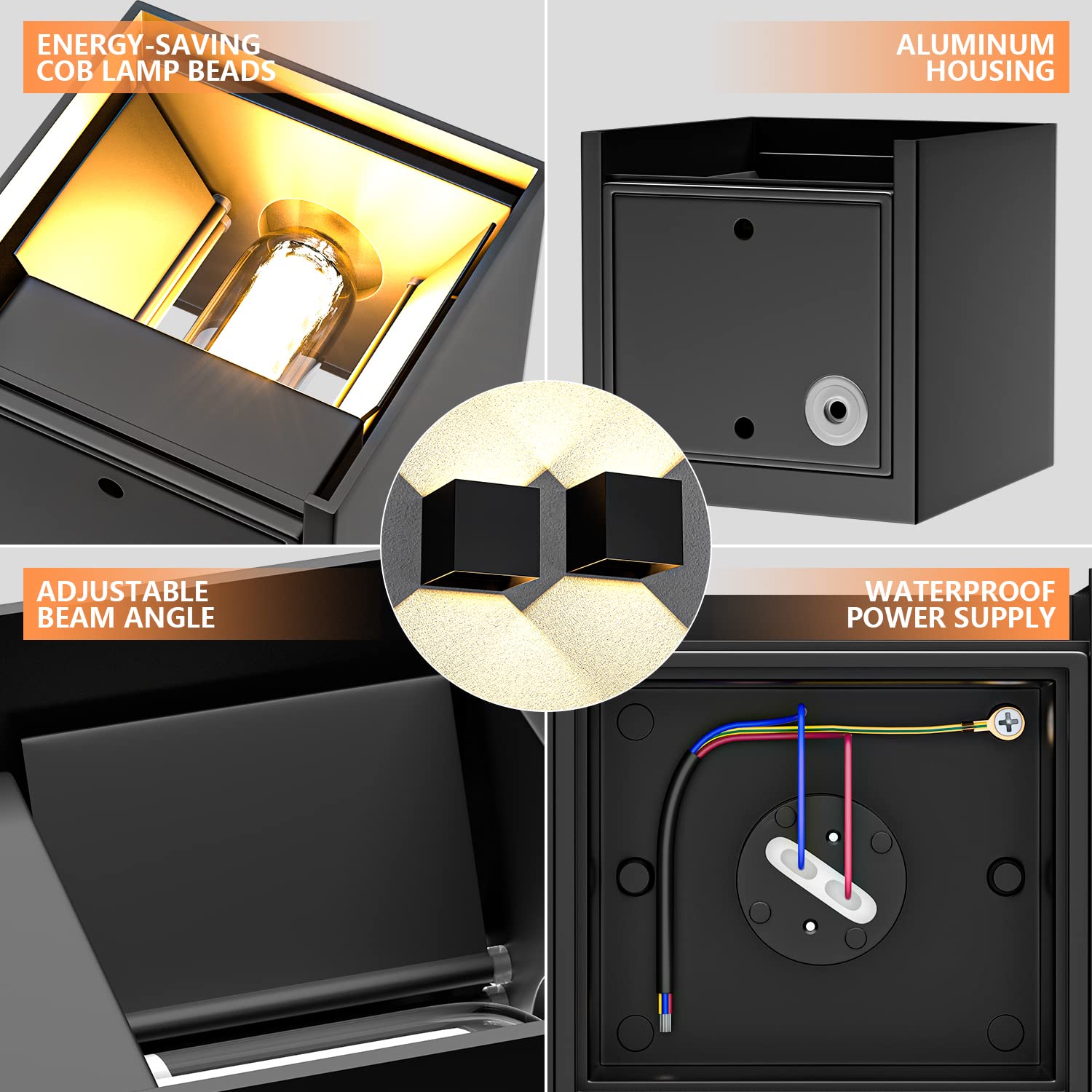 YrgePowk 2 Pezzi Lampade da Esterno Parete con 9W 3000K Bianco Caldo G9 Sorgente Luminosa Sostituibile，Moderna Applique da Esterno IP65 Impermeabile Angolo del Fascio Regolabile（Nero）