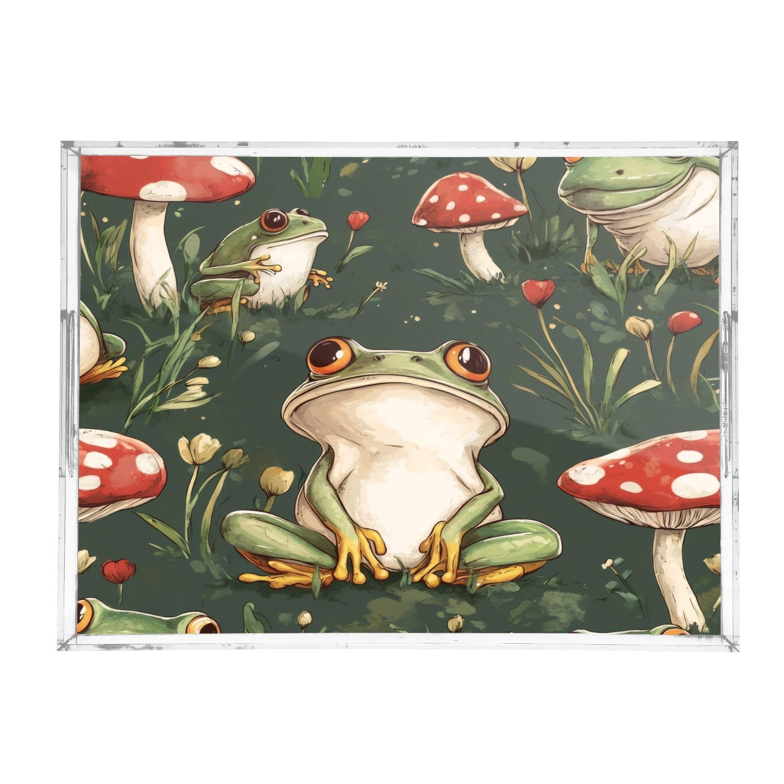 Nesatuwa Cute Frog Acrylic Serving Tray with Handles,Clear Serving Tray Decorative Tray Organiser for Ottoman, Kitchen, Bedroom Decorative Tray 12x16 Inches