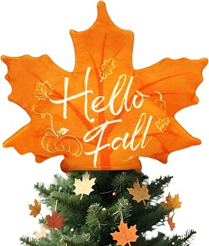 Hello Fall Maple Leaf Tree Topper for Autumn Thanksgiving Decor