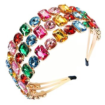 Crystal Headband Three Rows of Personality Shine Rhine metal Headheads Piece Wide Vintage Head Band for Women Spring Summer Hairpiece Hairband GiftColor hair band