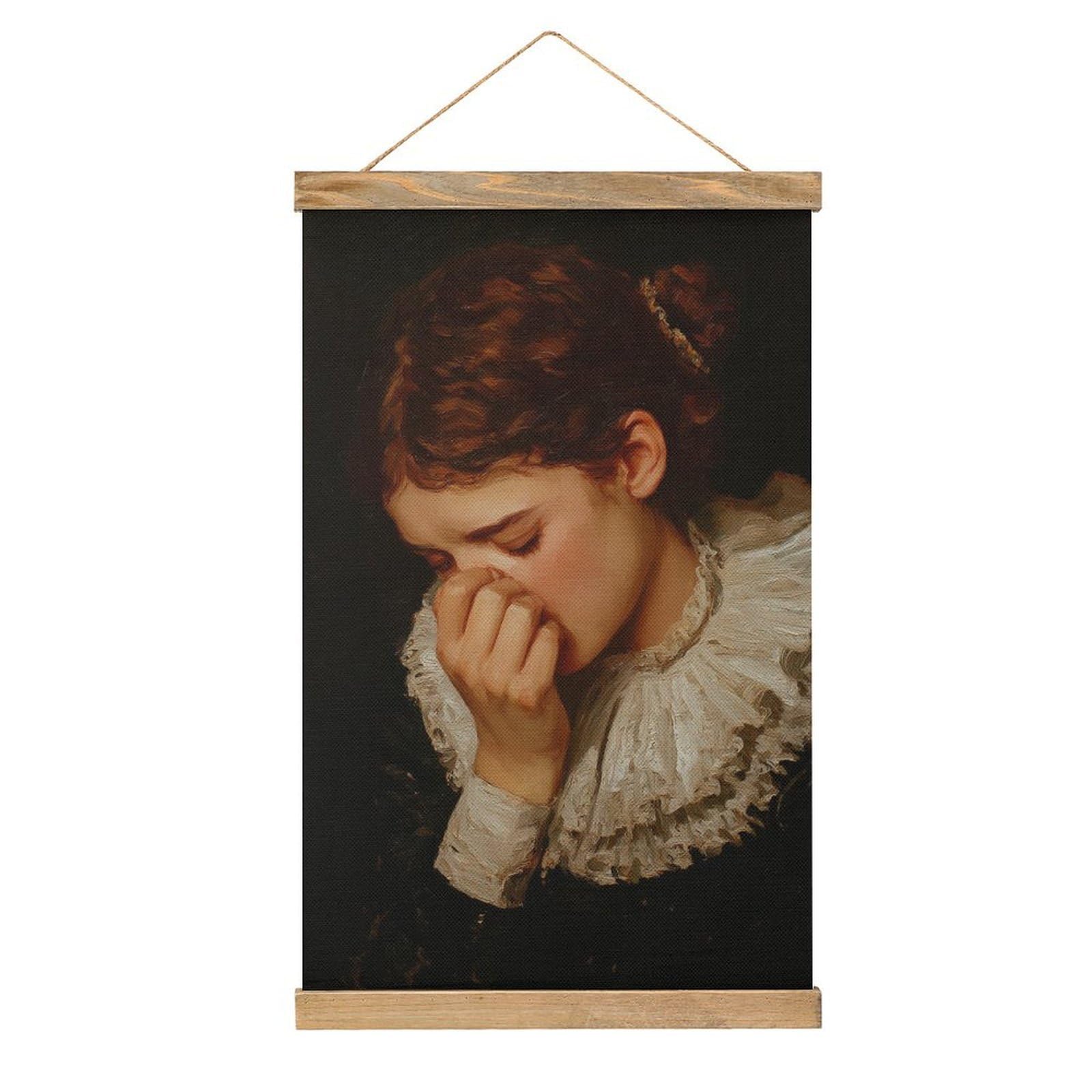 Jubonexis White Woman Holding Her Nose Vintage Canvas Painting Wood Frames Poster Hanger Hanging Picture Kit Wall Art
