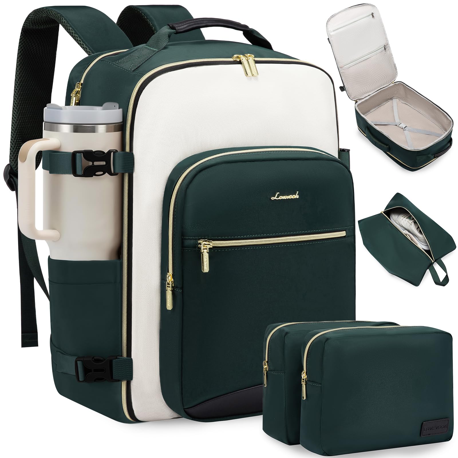 LOVEVOOK 40L Travel Backpack for Women & Men, Airline Approved Carry On Luggage with 3 Packing Cubes, TSA Overnight Bags, Waterproof Personal Item Bag, Weekender Essentials Backpacks fits 17" Laptop