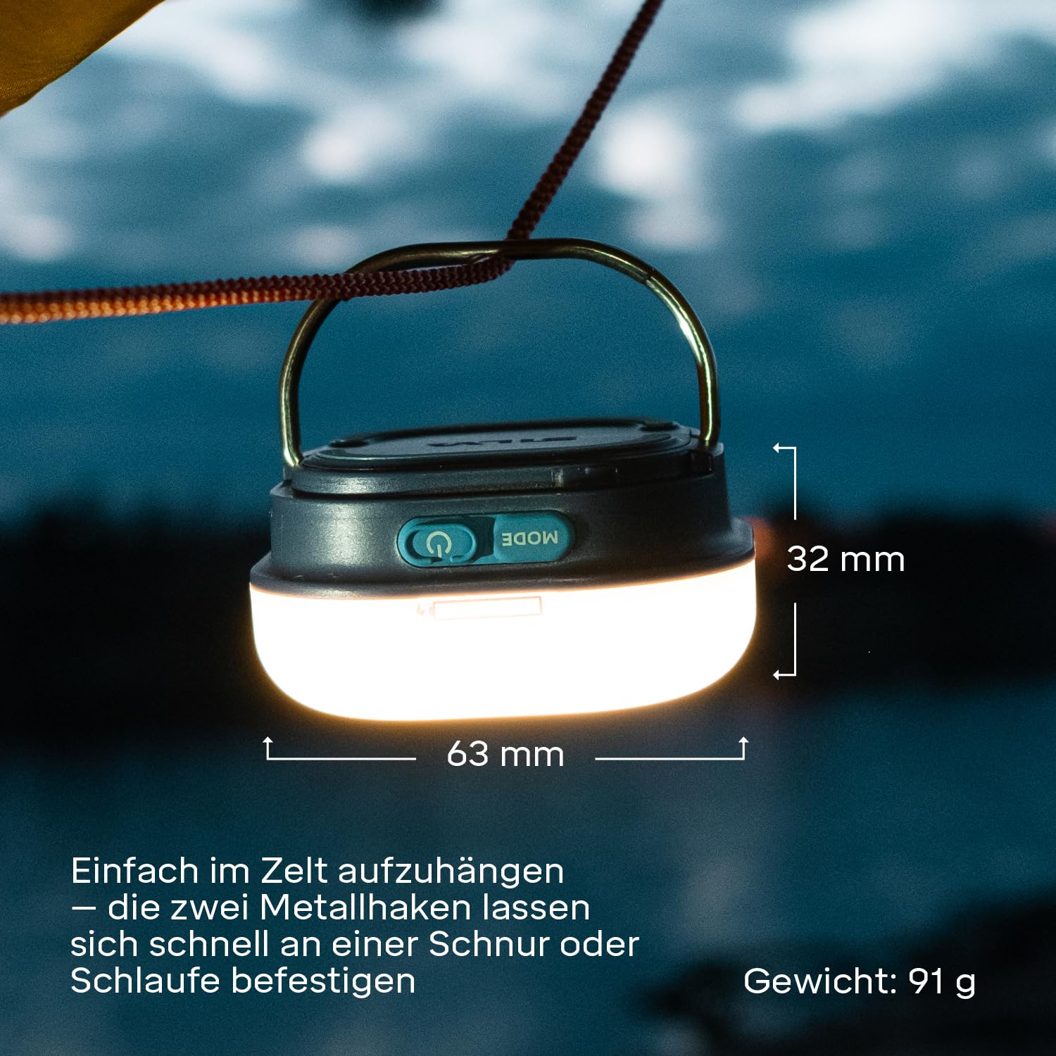 Silva Glow Akku LED Campingleuchte - USB-C Aufladbar Camping & Outdoor Lampen & Laternen - 350 Lumen & 4 Helligkeitsstufen - Weisses & Warmes Camping Licht - 156h Brenndauer - Wasserfest Outdoor Lampe