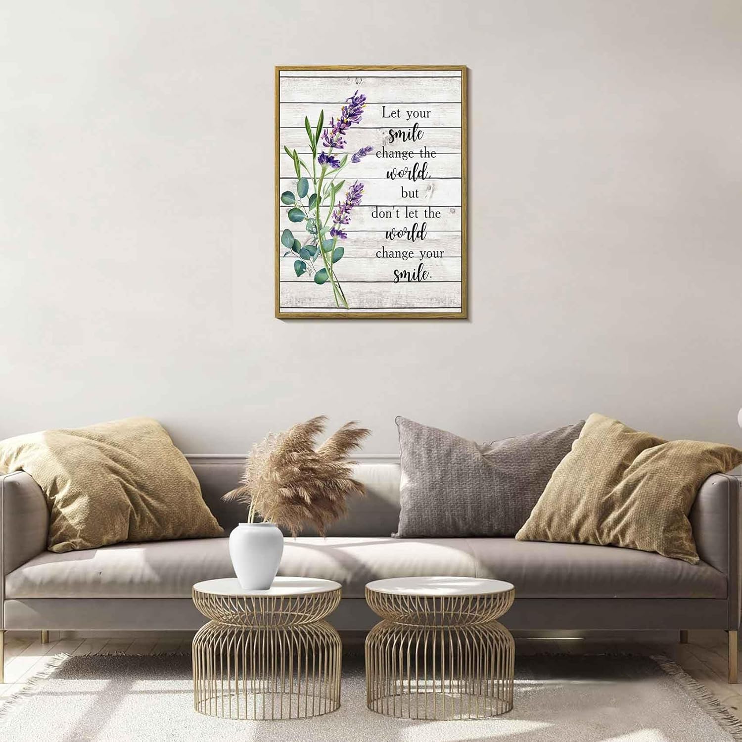 LB Purple Lavender Wall Art for Bathroom Green Eucalyptus Leaves Framed Canvas Wall Art Wall Paintings Home Decor Inspirational Wall Pictures for Living Room Bedroom Office Ready To Hang,12x17 Inch