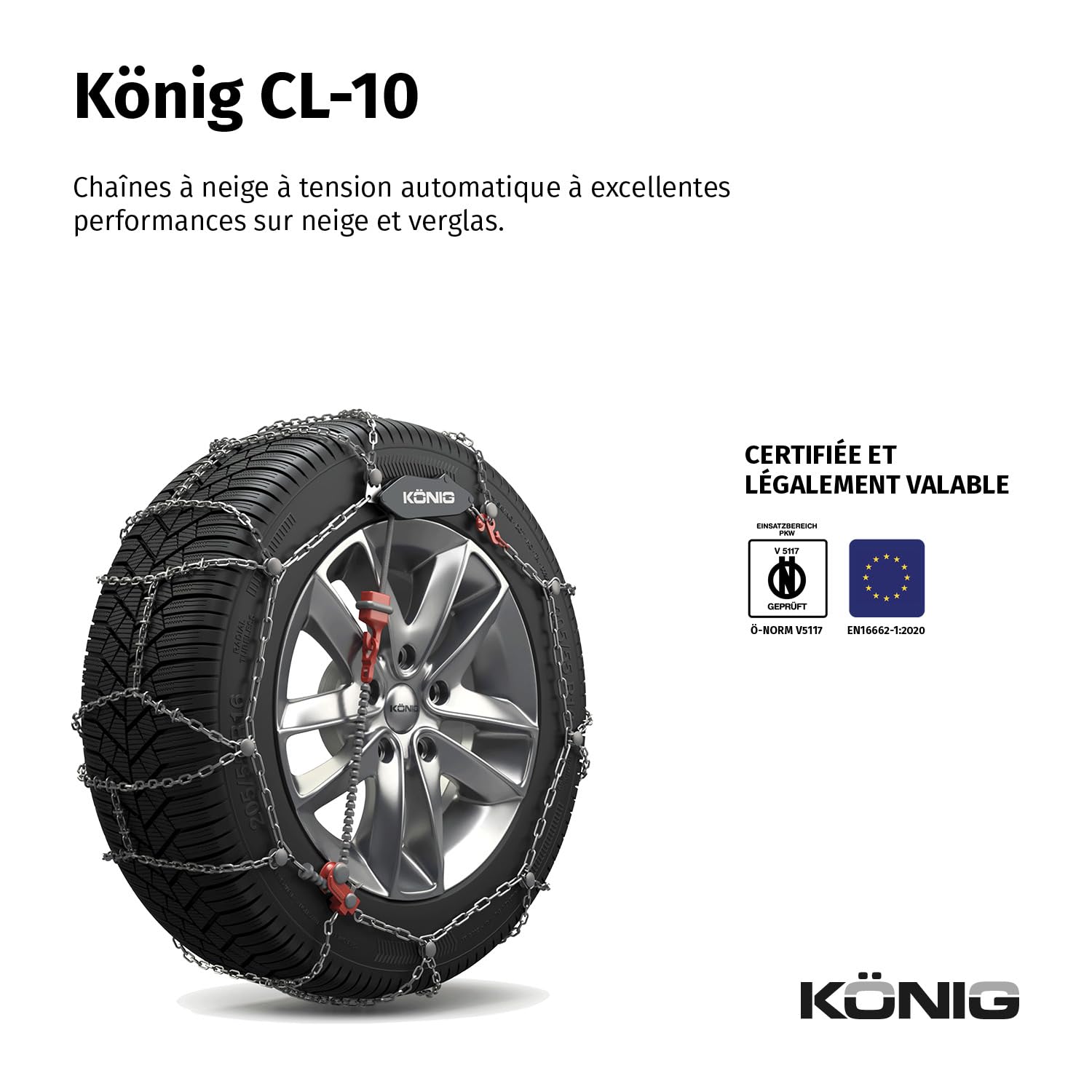 KÖNIG CL-10 105 - Chaînes à Neige, Set de 2