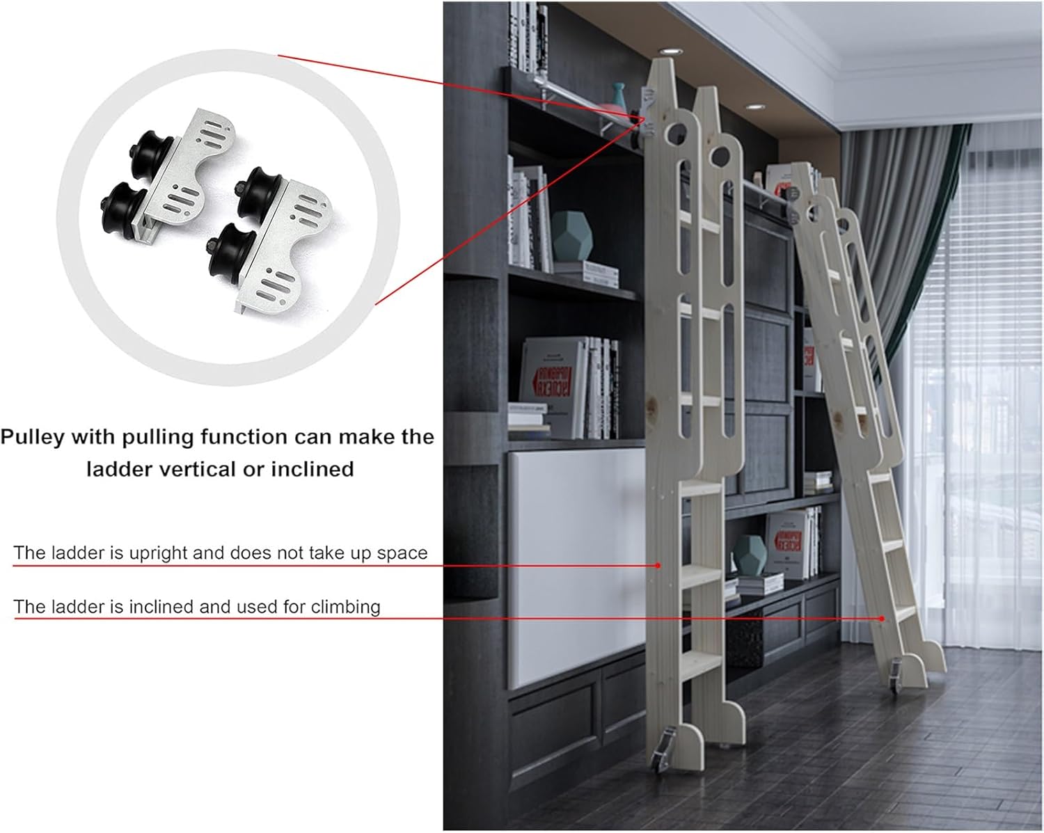 Stand Up Tensible Rolling Library Ladder Hardware Kit, 3.3-26.2ft Steel Round Tube Sliding Library Hardware Rolling Full Set Track Kit+Floor Roller with Brake,Silver-13ft/400cm tra