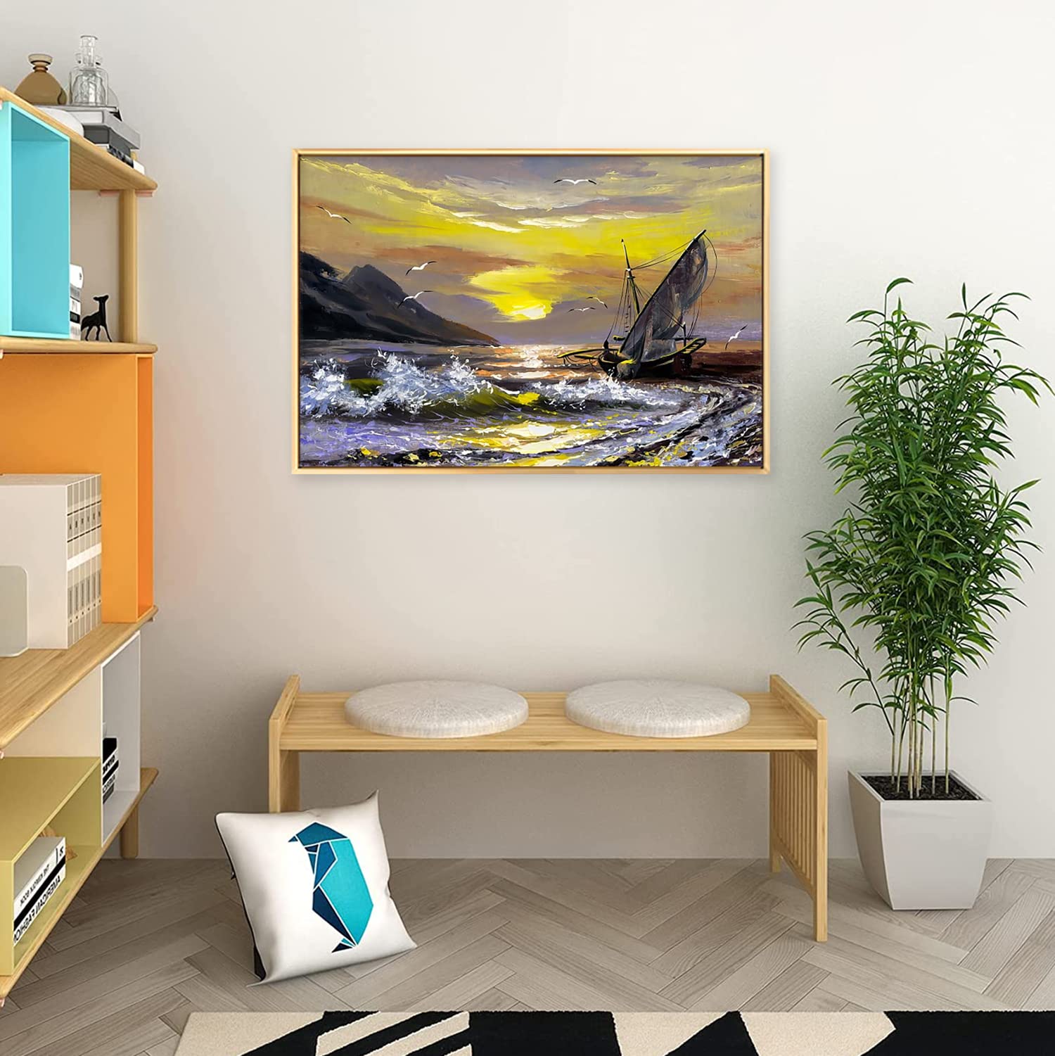 Amazon.co.jp: 絵画 水彩海の帆船ですインテリア 絵画 风景アート