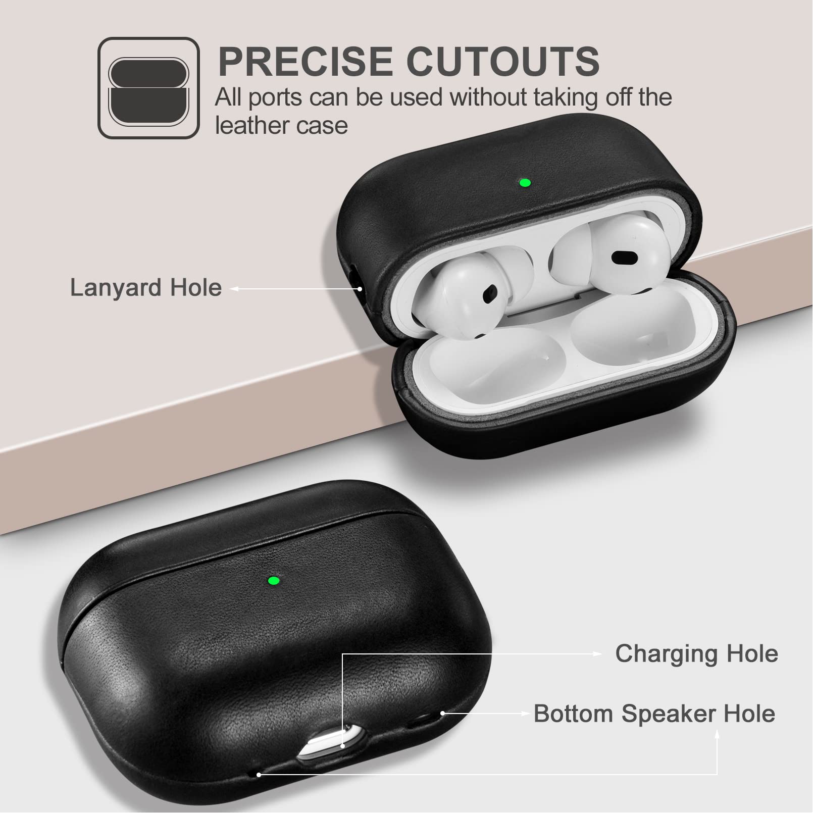 AirPods with Wireless Charging Case+革ケース AirPods Pro 2 Case, Genuine Leather (September 2022 Release), Drop