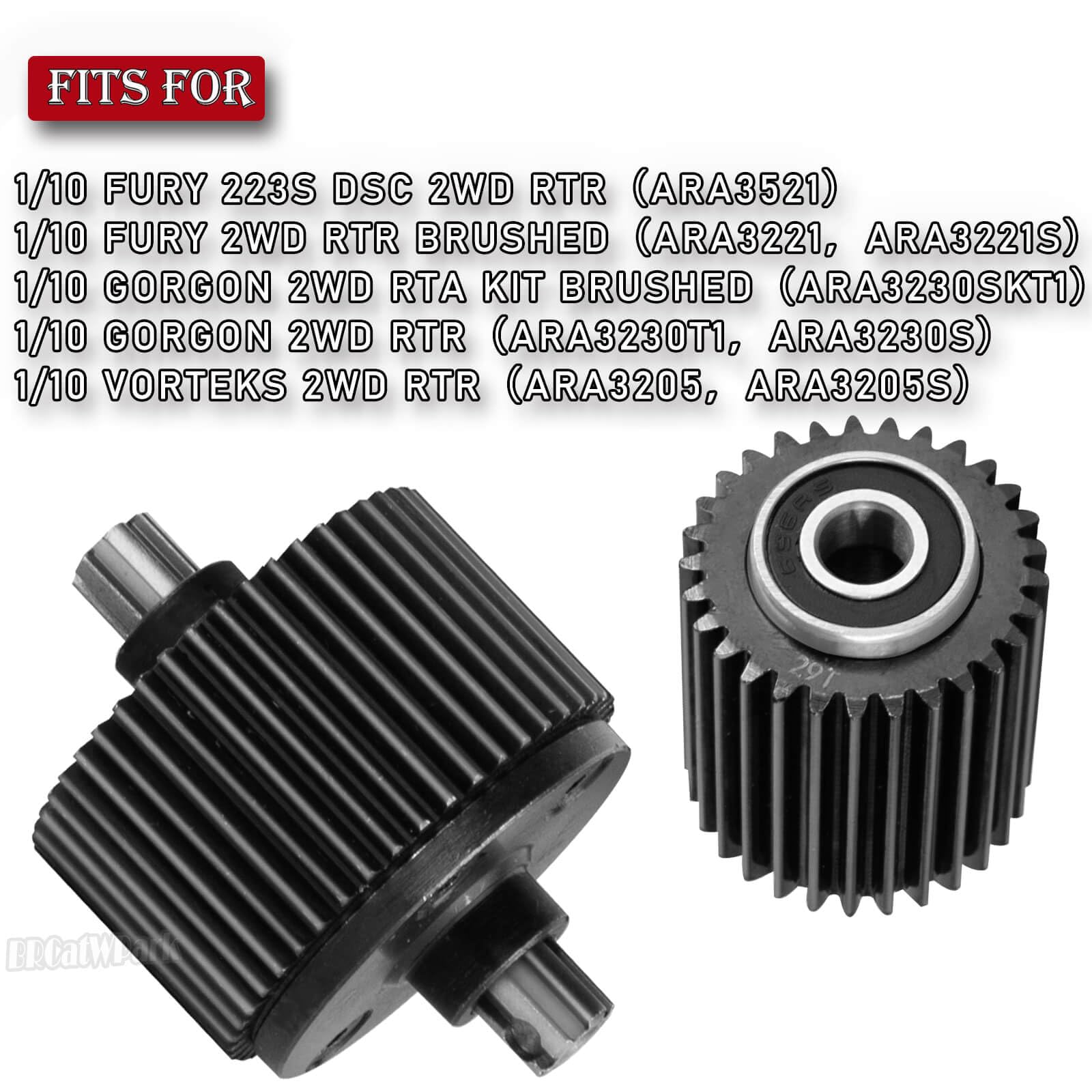 BRCatWPark Steel Differential Case Idler Gear Set w/Bearing Upgrades Part for 1/10 Gorgon 2WD/Fury 2WD/Vorteks 2WD (RTR),RC Rear Gearbox Diff Set Hops up,Replace ARA311071,ARA311095