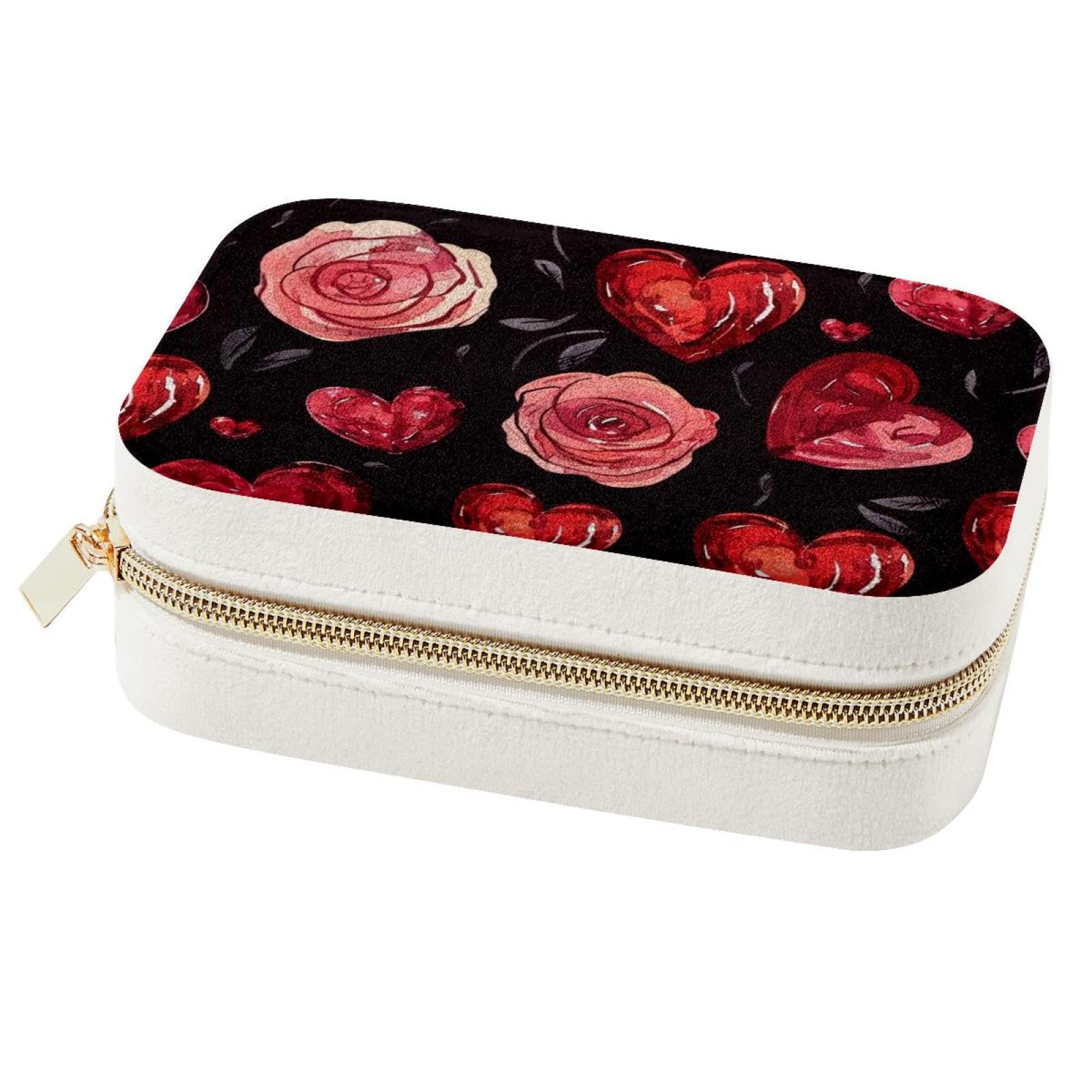 Boîte à bijoux portable cœur rose pour ranger vos bagues et colliers au quotidien