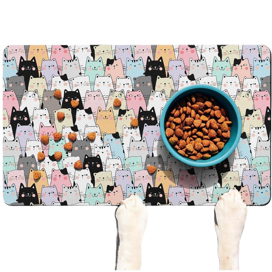 Tappetino Ciotola Gatto & Cane, 50x30cm Tappetino Gatto Ciotole, Assorbente Secco Rapido, Impermeabile Antiscivolo, Pelle Lavabile, per Soggiorno & Cucina