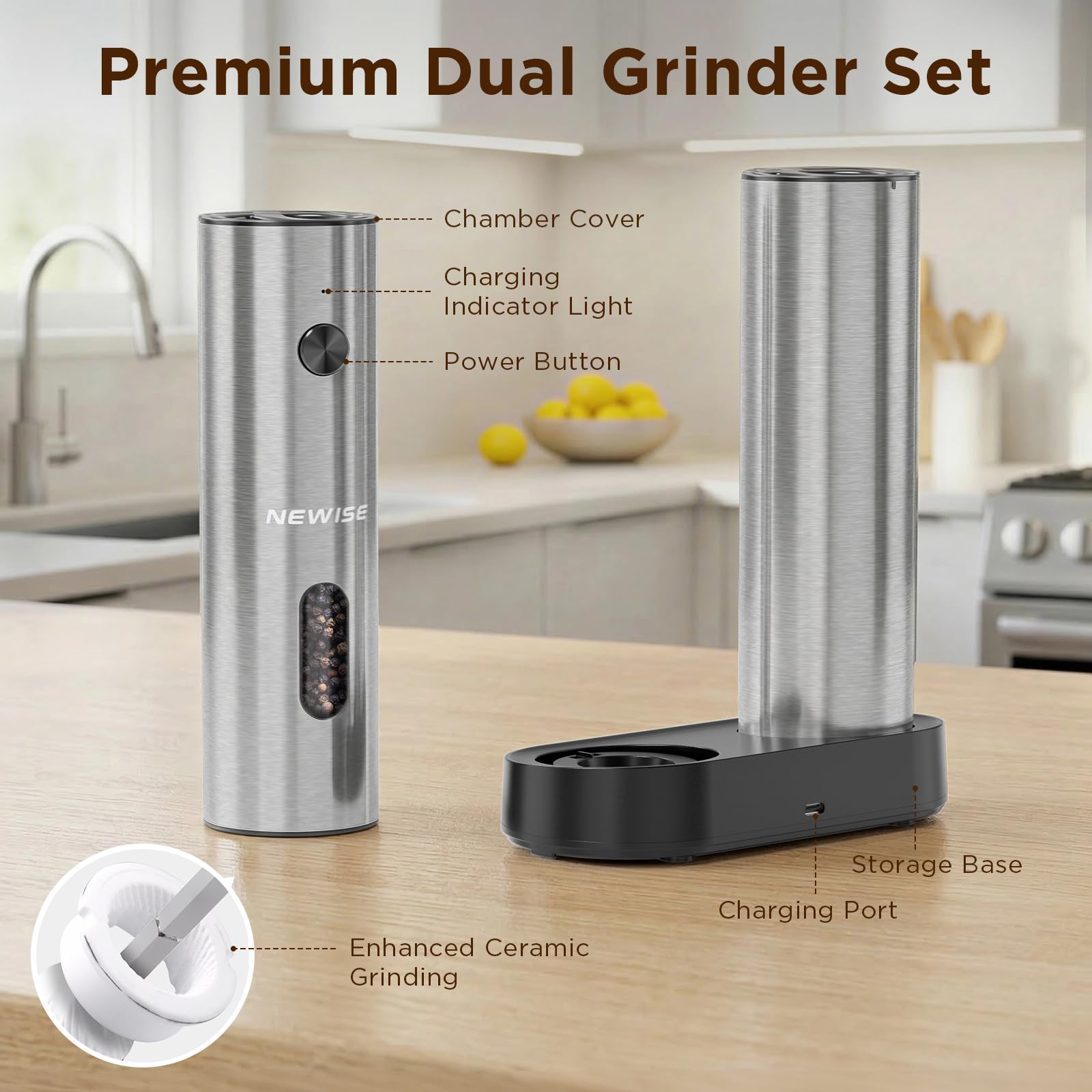 Newise Electric Salt & Pepper Grinder Set -6 Newise Electric Salt & Pepper Grinder Set -6