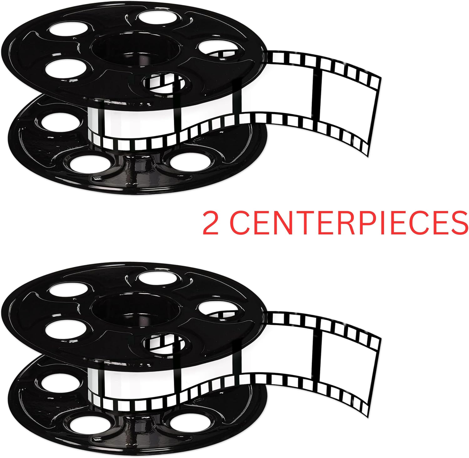 Beistle Movie Reel with Filmstrip Centerpieces, 2-Count Thin Plastic 3D Cinema Reels with 15-Foot Filmstrips, Customizable Hollywood Party Decorations for Red Carpet Events & Theater Themes, 9"