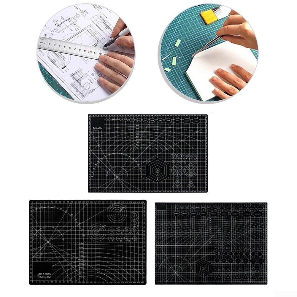 Sumsoctober - Tappetino da taglio double-face spesso 3 mm, con stampa a doppia scala, lavabile, per cucito, trapuntatura e modellismo, in polipropilene, per scrivania e officina (A-2 nero)