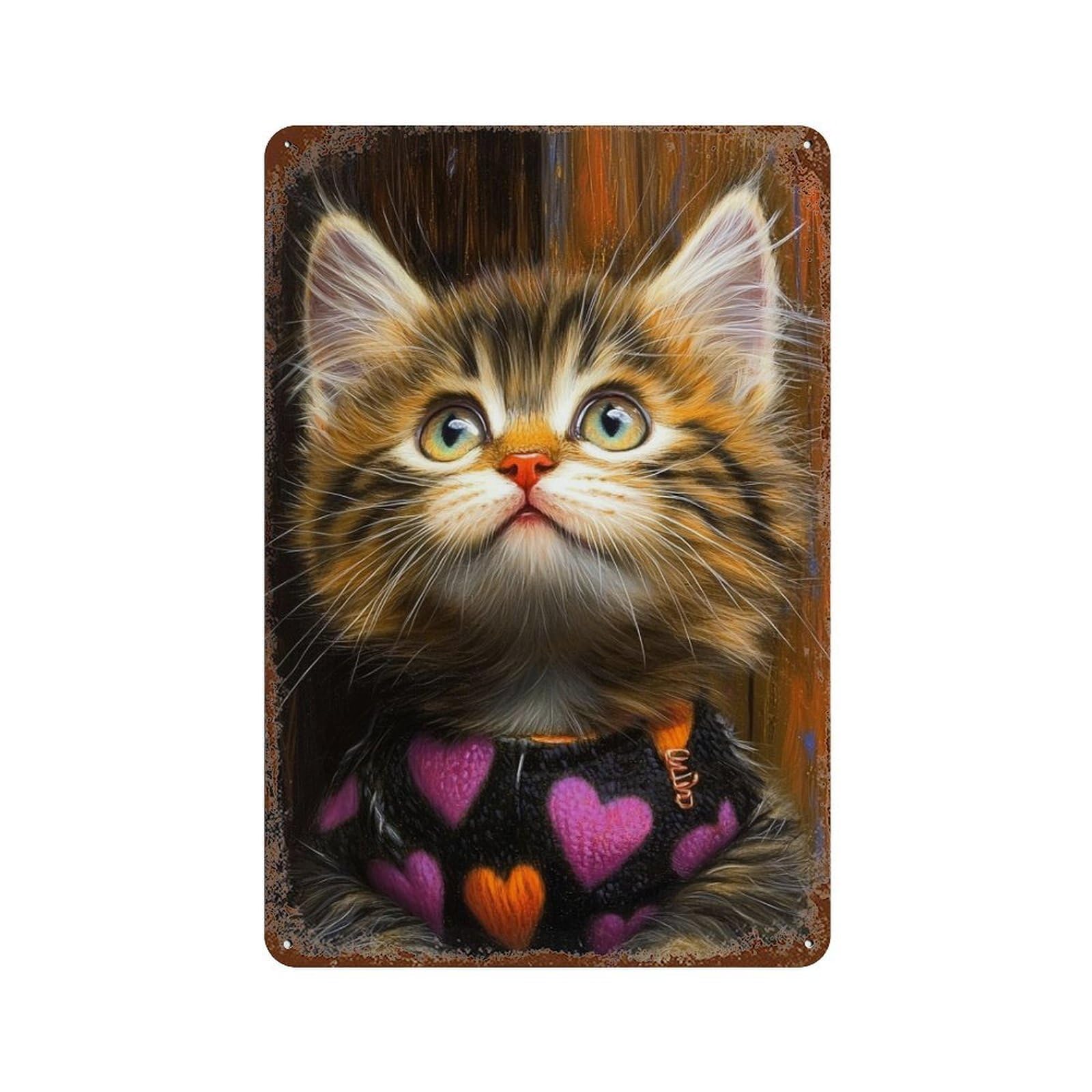 Adorable Kitten in Heart Sweater -1 Decorative Tin Sign 11.8"x7.9", Shabby Chic Decor for Garage, Pub Or Kitchen