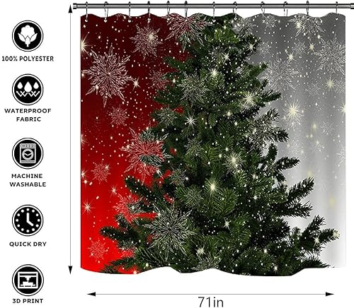 Miniatura 63 de Juego de 4 cortinas de ducha con alfombra antideslizante, cubierta para tapa de inodoro y tapete de baño, cortina de ducha de Papá Noel con 12 Papá