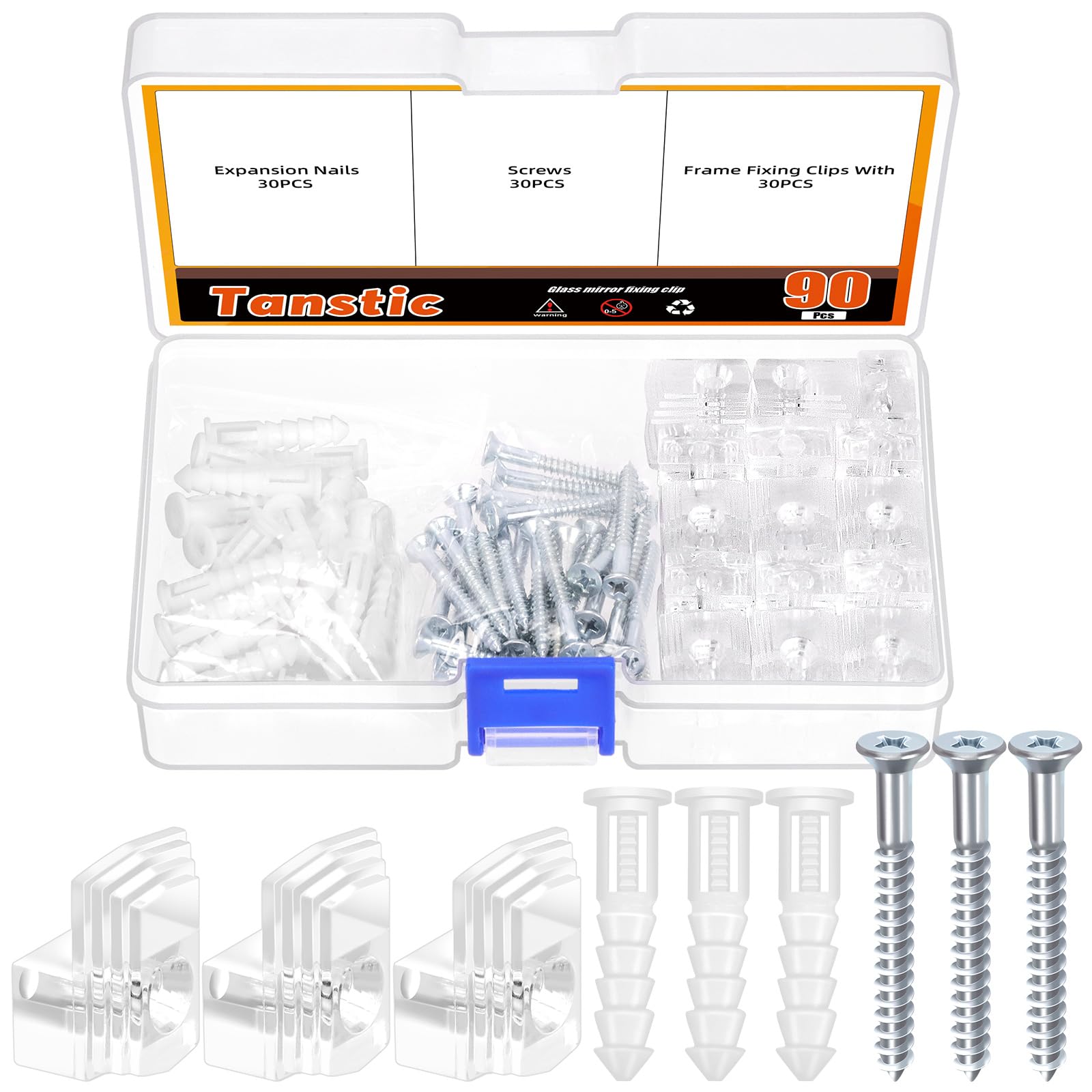 30 Sets Mirror Holder Clips 1/4 Inch Crystal Clear Plastic Mirror Clip Mirror Mounting Clip Glass Retainer Clips with Screws for Fixing Mirror Windows