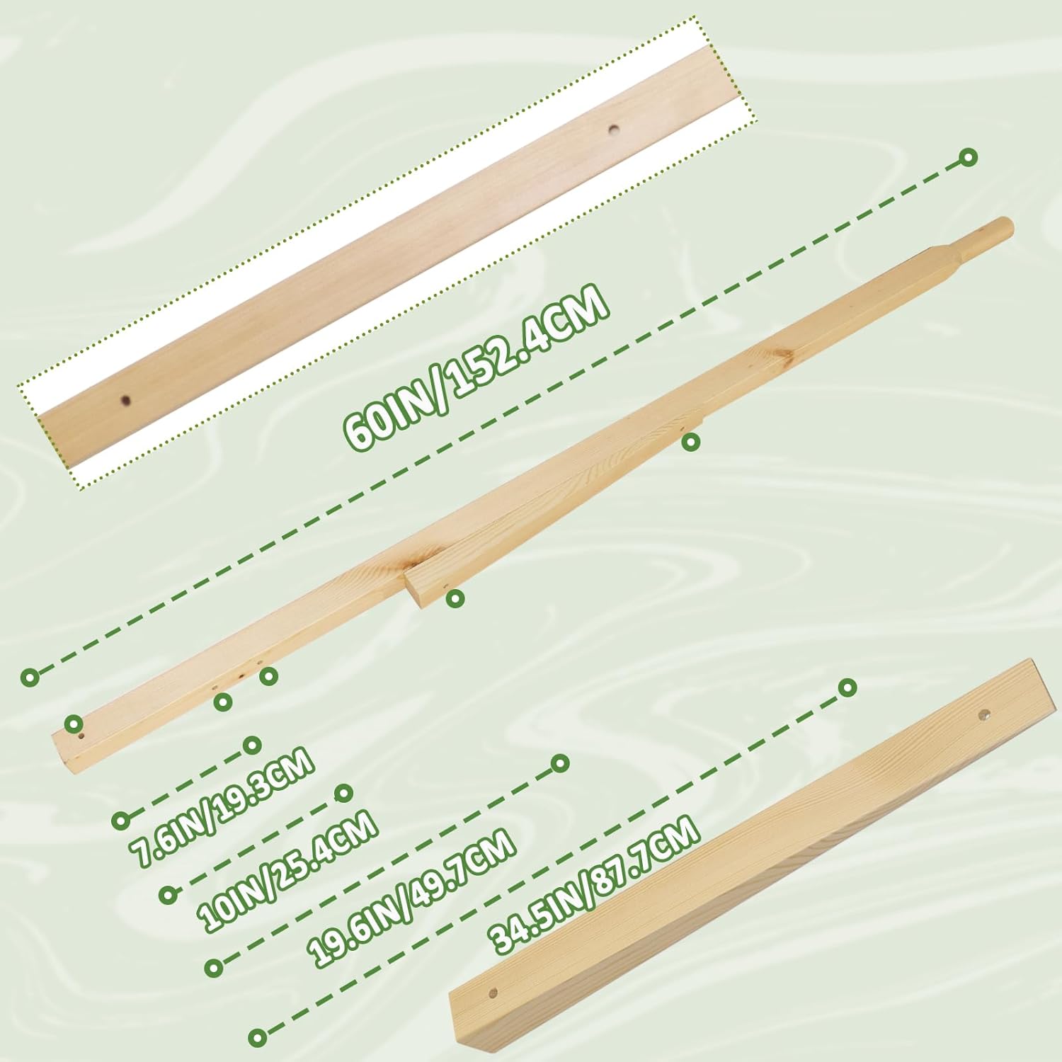 Wheelbarrow Handles Replacement Kit, 59” Heavy Duty Hardwood Wheelbarrow Handles with 2 Wood Wedges & 5 Sets Mounting Bolts, Pre-Drilled Wooden Handles for Easy Installation, Wheel Barrow Repair Parts