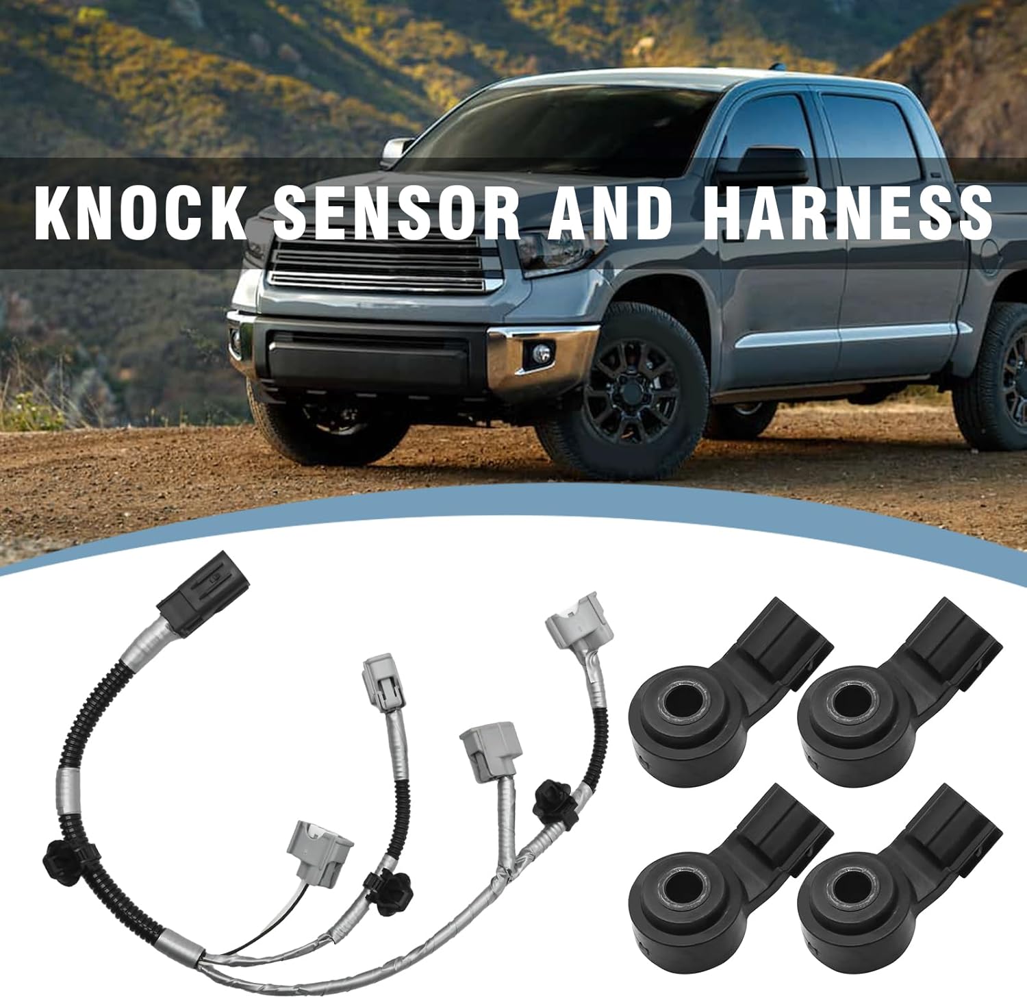 4Pcs 82219-0C020 Knock Sensor with Harness, Replacement for Toyota Tundra 5.7 2007-2021 Replacement for Sequoia 5.7 2008-2022, Replaces 89615-20090 8961520090