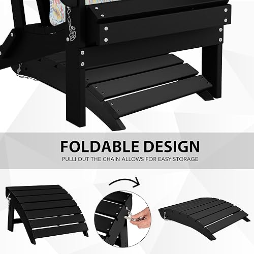Miniatura 5 de Sundale Outdoor Silla Adirondack otomana de plástico resistente al agua, reposapiés, resistente a la decoloración y al óxido, perfecta para patio,