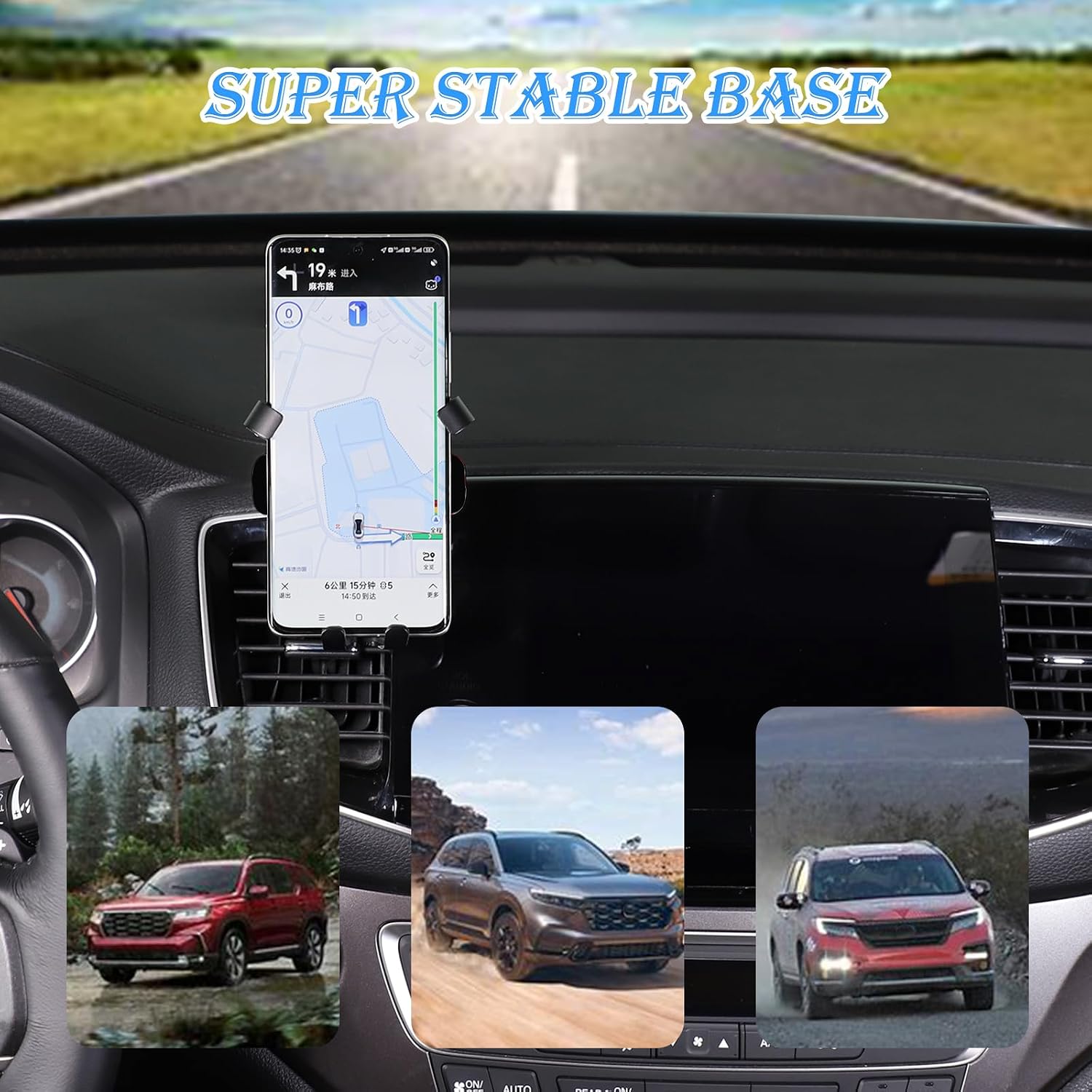 Phone Mount for Honda Pilot 2016-2022, Phone Holder Mount with Self-Adhesive Base for Dashboard Air Vent Upper, Compatible with iPhone & All Smartphones (B Style - Upper) image 2