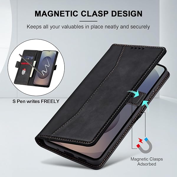 Jasonyu Coque pour Samsung Galaxy S25 Ultra, Housse Etui en Cuir PU Portefeuille [Antichoc] [Magnétique] [Porte Cartes] [Stand Fonction] Flip Coque (Noir) - 3