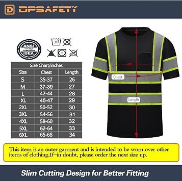 High Visibility Shirts Quick Dry Safety T Shirts with Reflective Strips and Pocket Short Sleeve Mesh Hi Vis Construction Work Class 2 Shirt for Men/Women Black,XL