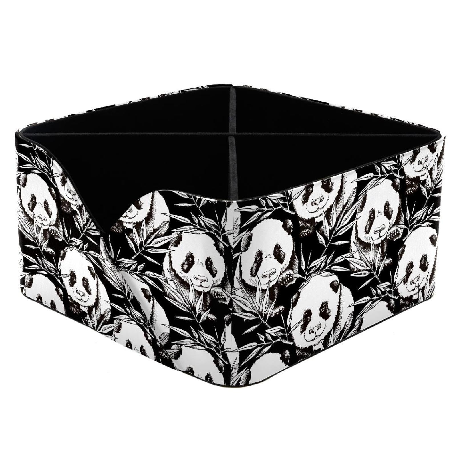 KengjuTesu Panda in a Bamboo Leaves Pattern Desktop Organizer Pen Holder, Rectangular Pencil Cup for Office, Study and Makeup Stations