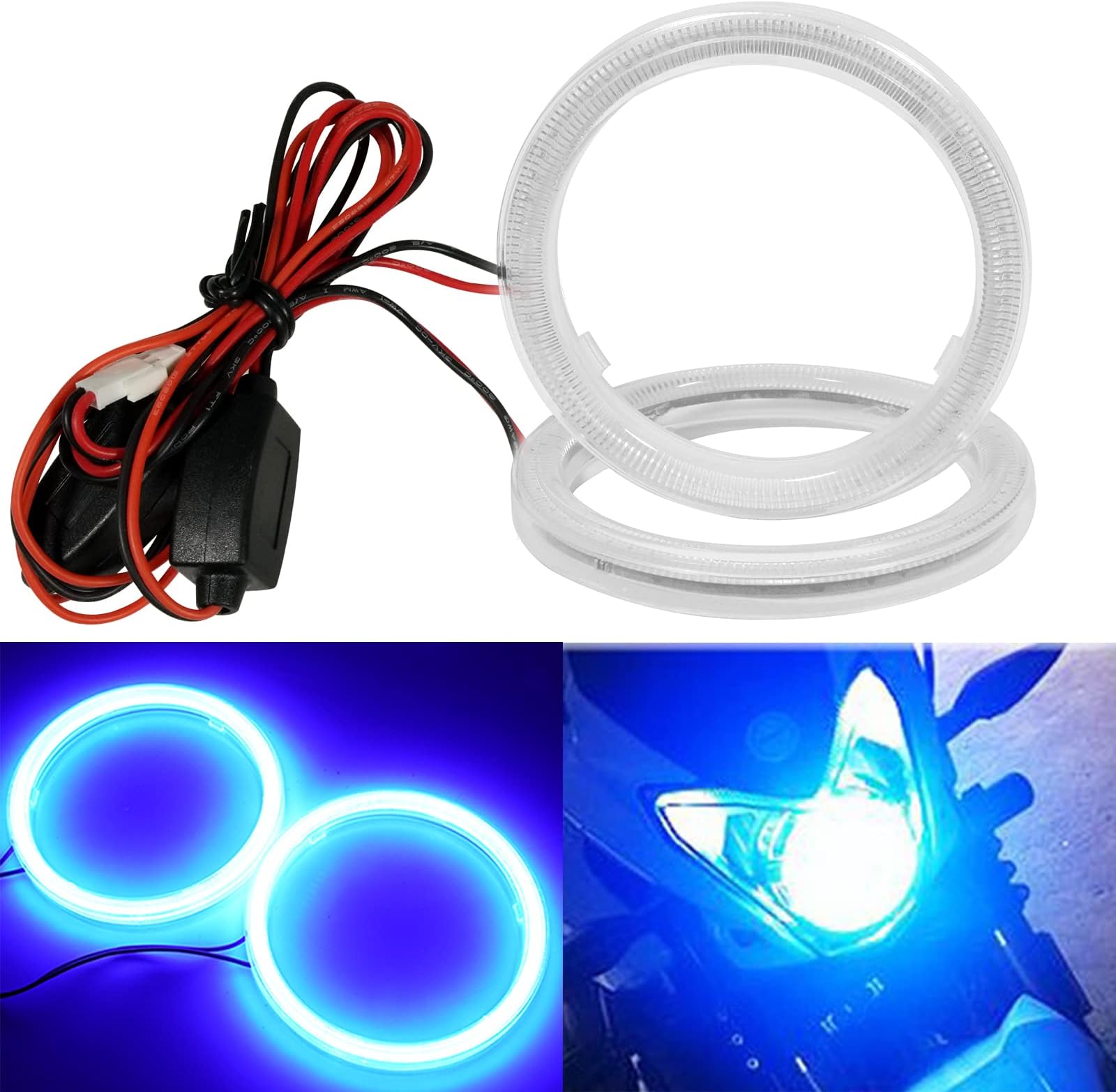Qasim 1-Pair 70MM 60SMD COB LED Halo Ring Angel Eyes Led Car Fog Light Day Running Light DRL with lampshade Cover Blue 12V 24V DC