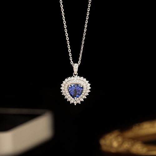 Miniatura 3 de Collar Heart of the Ocean Colgante de zafiro azul y moissanita cultivado en laboratorio, plata de ley 925 chapada en oro blanco de 18 quilates