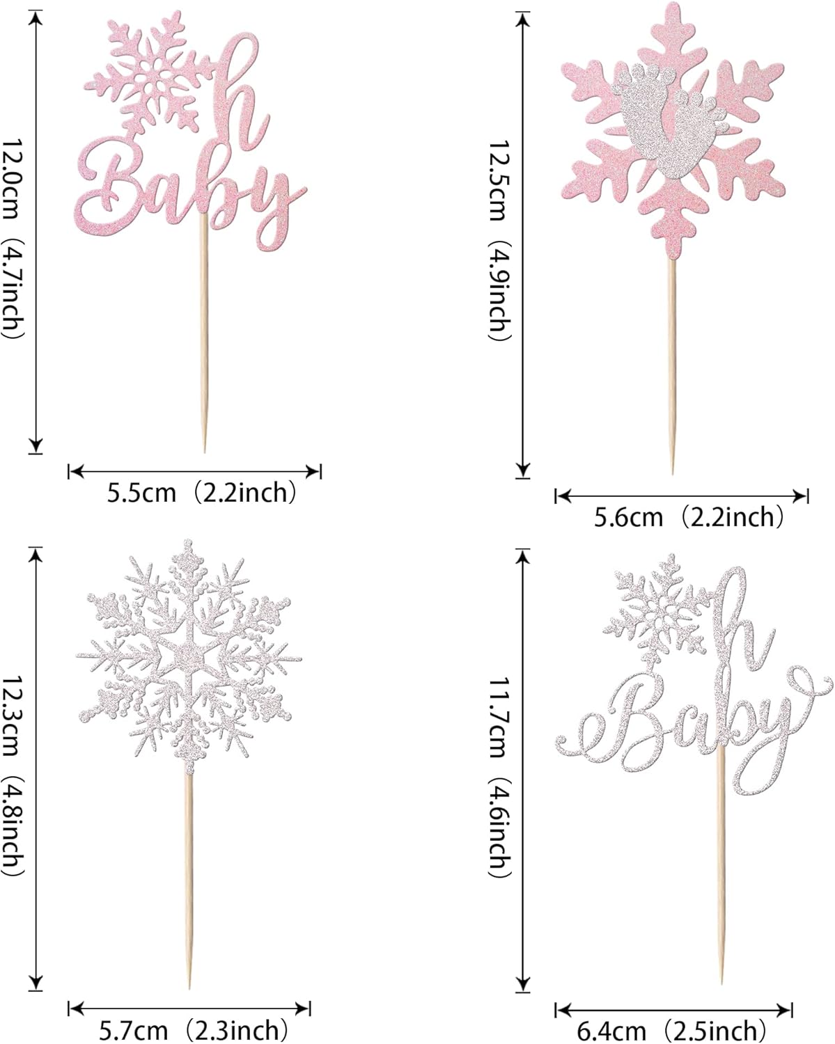 24 Pack Snowflake Cupcake Toppers Glitter Winter Oh Baby Cupcake Picks Winter Frozen Cake Decorations Snowflake Christmas Baby Shower Kids Birthday Party Supplies Pink - Image 2