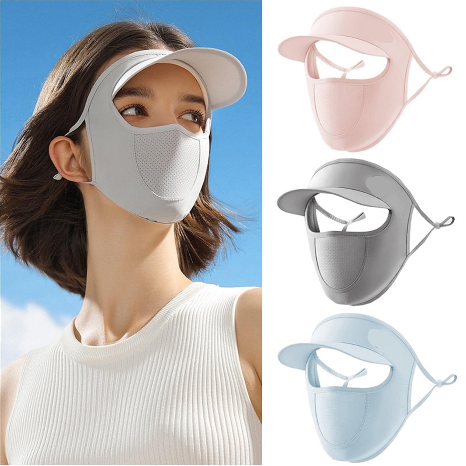 2 piezas mascarilla facial completa de verano con ala Para Mujeres | Protección solar Transpirable Mascarilla for mujer Viaje al aire libre Playa Facekini