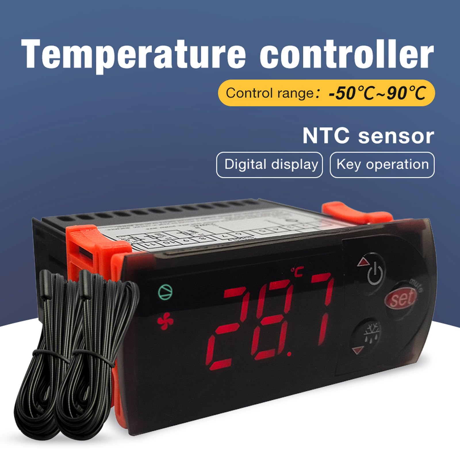 Termostato con sensori per celle frigorifere con controllo della temperatura Riscaldamento Modalità raffreddamento Display LCD Costruzione in ABS Termostato a doppio sensore