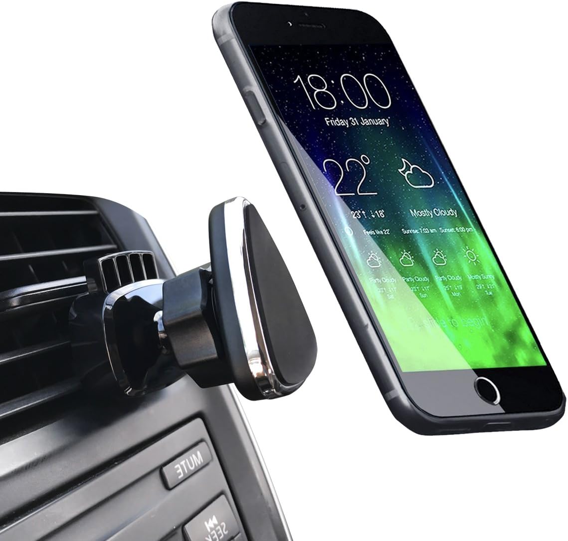 Magnetic Phone Car Mount, Cell Phone Mount Holder for Car Air Vent Strong Magnet Easy Bite-Lock 360 Rotation for Apple iPhone X 8 7 6 6s Plus Samsung Galaxy S8 S7 S6 Edge Note 8 7 6 (Black)