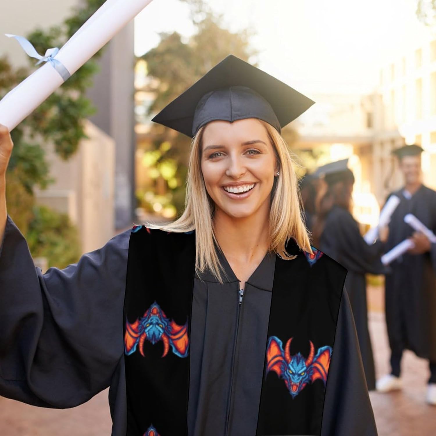 Angry Dragon Head With Horns Unisex Novelty Scarves 72" * 6" Graduation Stole Personalized Honor Sash for Adult College Grads