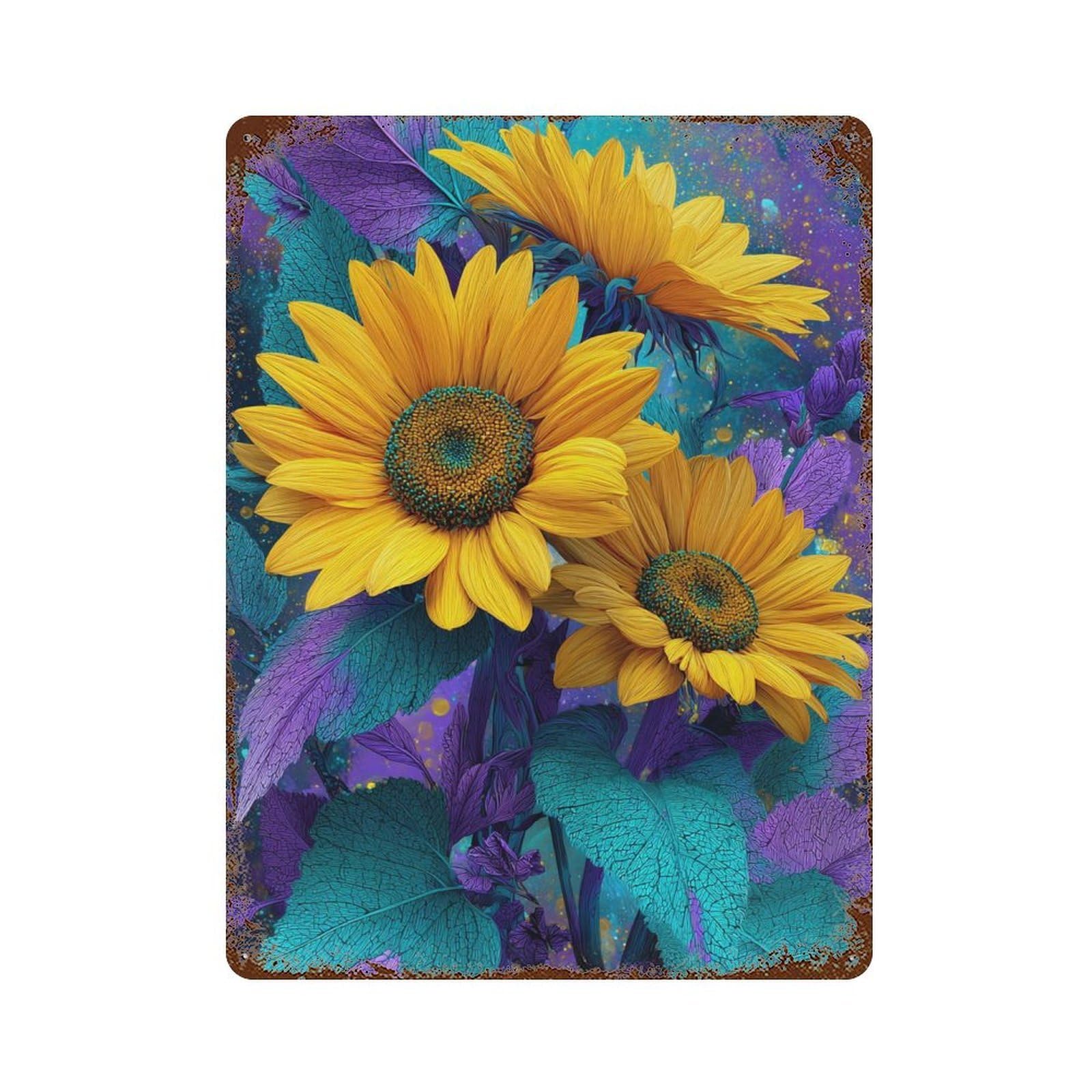 Colorful Sunflowers Art Print Aged Metal Wall Plaque 15.7"x11.8", for Office, Studio And Wall Decor, Novelty Wall Decor