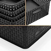 Vista 2 de Cestas de almacenamiento de plástico para organizar, 11 x 8.5 x 4.7 pulgadas, paquete de 4 (negro)
