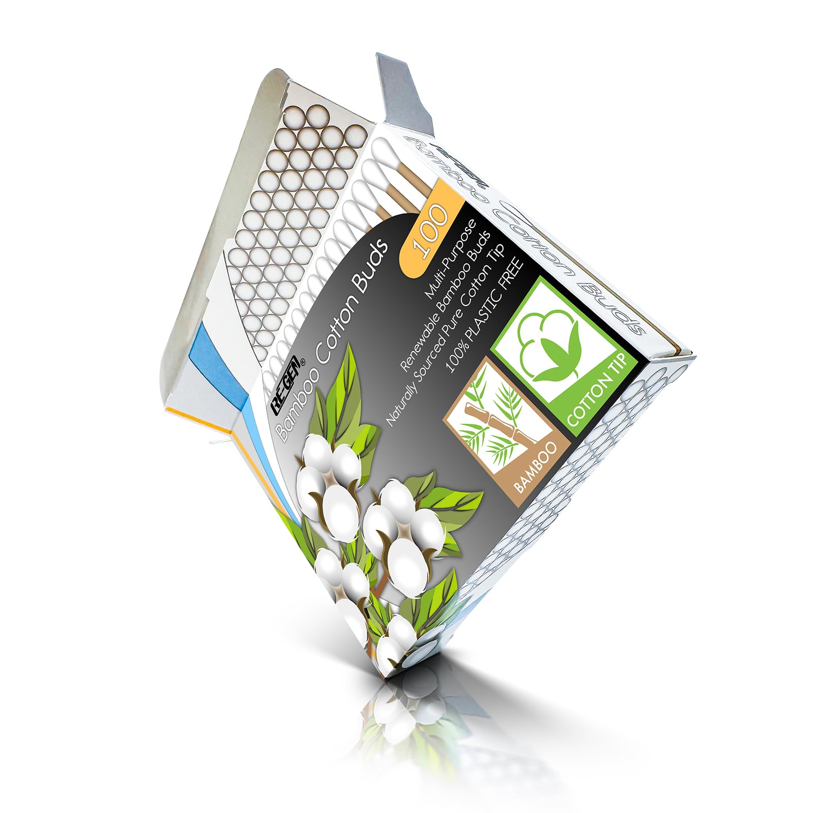 RE-GEN Bamboo Cotton Buds 800 Pack (8x 100pc Box), White - Image 3