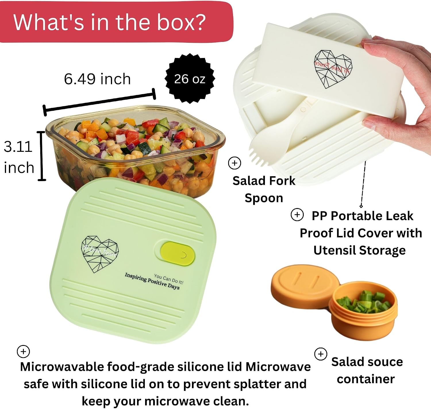 AI LOVE PEACE Ultimate Microwave Cooking Set for Busy Professionals - Ramen Bowl & Glass Meal Prep Container With Dual Lids image 5